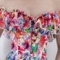Women's Overbust Boned Floral Print Ruffled Puff Sleeves Vintage Corset