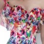 Women's Overbust Boned Floral Print Ruffled Puff Sleeves Vintage Corset