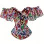 Women's Overbust Boned Floral Print Ruffled Puff Sleeves Vintage Corset