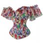 Women's Overbust Boned Floral Print Ruffled Puff Sleeves Vintage Corset