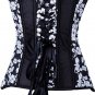 Floral Print Denim and Black Satin Corset