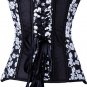 Floral Print Denim and Black Satin Corset