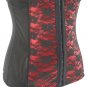 Red Floral Embroidered Lace Steel Boned Corset