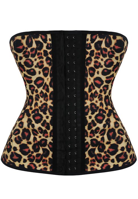Luxury Leopard Latex Workout Waist Cincher Corset with Hooks