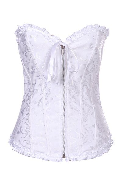 Bridal Embroidered Ruffled Trim Zipper Corset
