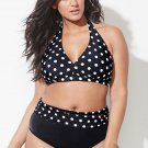 Plus Size Polka Dots Halter High Waisted Bikini Swimsuit