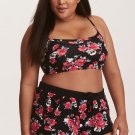 Plus Size Floral Racerback Crop Tank Boyshort Bikini Swimsuit