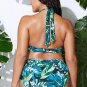 Plus Size Tropical Leaf Halter High Waisted Bikini Swimsuit