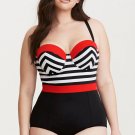 Plus Size Stripe Bandeau Bodice One Piece Swimsuit