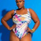 Plus Size Colorful Abstract Printed One Piece Swimsuit