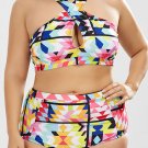 Plus Size Keyhole High Waisted Two Piece Swinsuit