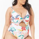Plus Size Floral Print Cutout High Leg One Piece Swimsuit