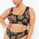 Plus Size High Leg High Waist Rose Crop Tank Bikini Swimsuit