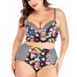 Plus Size Striped And Flower Underwire Two Piece Swimsuit