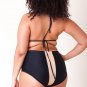 Plus Size Contrast Stripe Slide Triangle High Waist Bikini Swimsuit