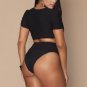 Plus Size Mesh Sleeved High Waist High Leg Crop Bikini Swimsuit