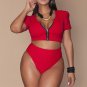 Plus Size Mesh Sleeved High Waist High Leg Crop Bikini Swimsuit