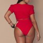Plus Size Mesh Sleeved High Waist High Leg Crop Bikini Swimsuit