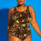 Plus Size Cutout Abstract Printed One Piece
