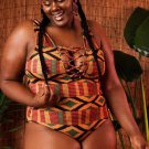 Plus Size Crisscross Strappy Front Ethnic One Piece Swimsuit