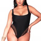 Plus Size Low Back Eyelet Detail High Cut One Piece Swimsuit
