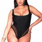 Plus Size Low Back Eyelet Detail High Cut One Piece Swimsuit