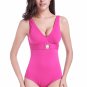 Solid Deep V Neck Hollow Back Swimsuit
