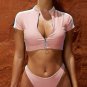 Short Sleeve Zip Sporty Bikini Swimsuit