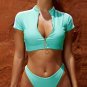 Short Sleeve Zip Sporty Bikini Swimsuit