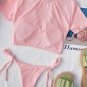 Rib Ring Linked Tie Side Bikini Swimsuit