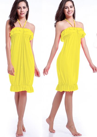 Sexy Halter Neck Strap Ruffle Trim Cover-Up