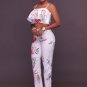 White Floral Print Two Piece Set