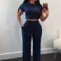 Women's 2 Piece Short Sleeve Crop Top and Long Pants Set