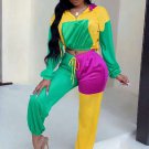 Women's 2 Piece Long Sleeve Contrast Color Bodycon Long Pants Set