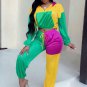 Women's 2 Piece Long Sleeve Contrast Color Bodycon Long Pants Set