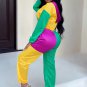 Women's 2 Piece Long Sleeve Contrast Color Bodycon Long Pants Set