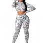 Printing Long Sleeve Crop Top and Bodycon Long Pant Set