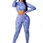 Printing Long Sleeve Crop Top and Bodycon Long Pant Set
