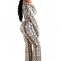 Fashion Women's Printing Long Sleeve Crop Top and Wide Leg Long Pant Set