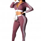 Women's Long Sleeve Zip Up Crop Top and Bodycon Long Pants Set