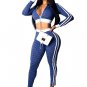 Women's Long Sleeve Zip Up Crop Top and Bodycon Long Pants Set