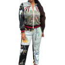 Women's Digital Printing Long Sleeve Zip Up Jacket and Bodycon Long Pants Set