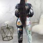 Women's Digital Printing Long Sleeve Zip Up Jacket and Bodycon Long Pants Set