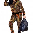 Women's Sexy Long Sleeve Bodycon Zip Up Print 2 Piece Set