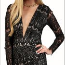 Enchanting Long Sleeve Lace V Neck Clubwear Mini Dress