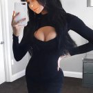 Sexy Hollow Out Front Long Sleeve Party Bodycon Mini Dress