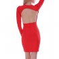 Women's Deep V Neck Hollow Backless Bodycon Dress Long Sleeve Sexy Dress
