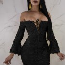 Sexy Off The Shoulder Strappy Lace Embroidery Bodycon Dress