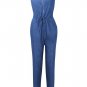 Blue Front Zipper Jumpsuit