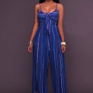 Blue Tribal Print Open Back Jumpsuit